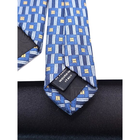 Hickey-Freeman Collection Mens Silk Tie Blue & Yellow Geometric Pattern Made In - Picture 6 of 10